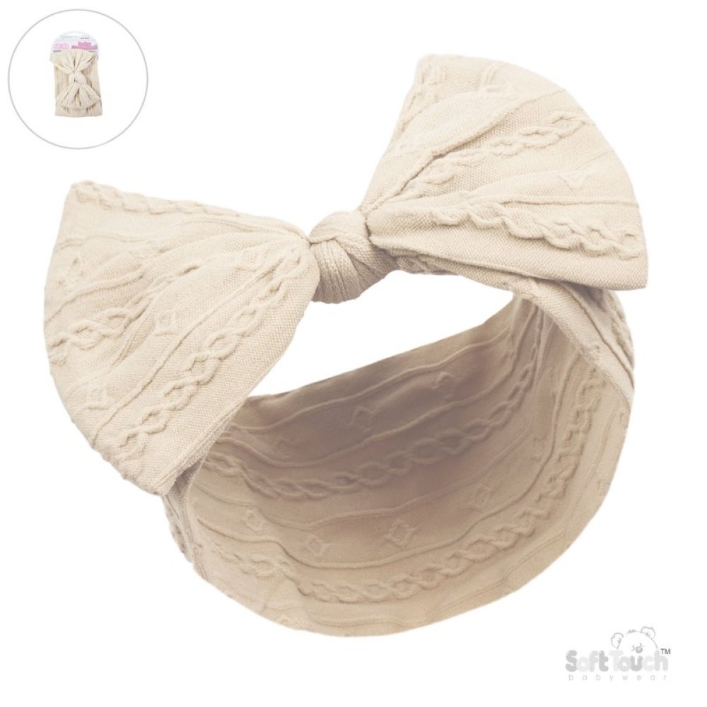 HB112-BE: Beige Cable Headband with Bow HB112-BE: Beige Cable Headband with Bow